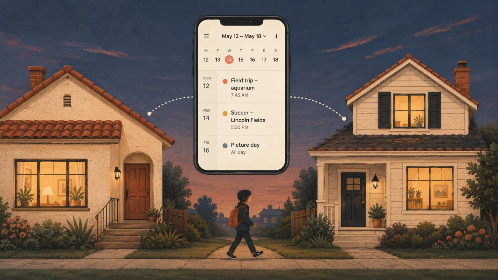 Co-parenting calendar app for two households