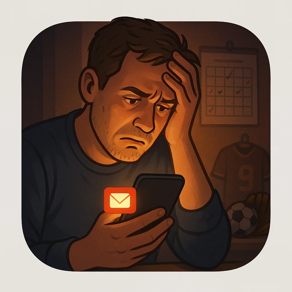 Parent checking phone for last-minute practice change notification