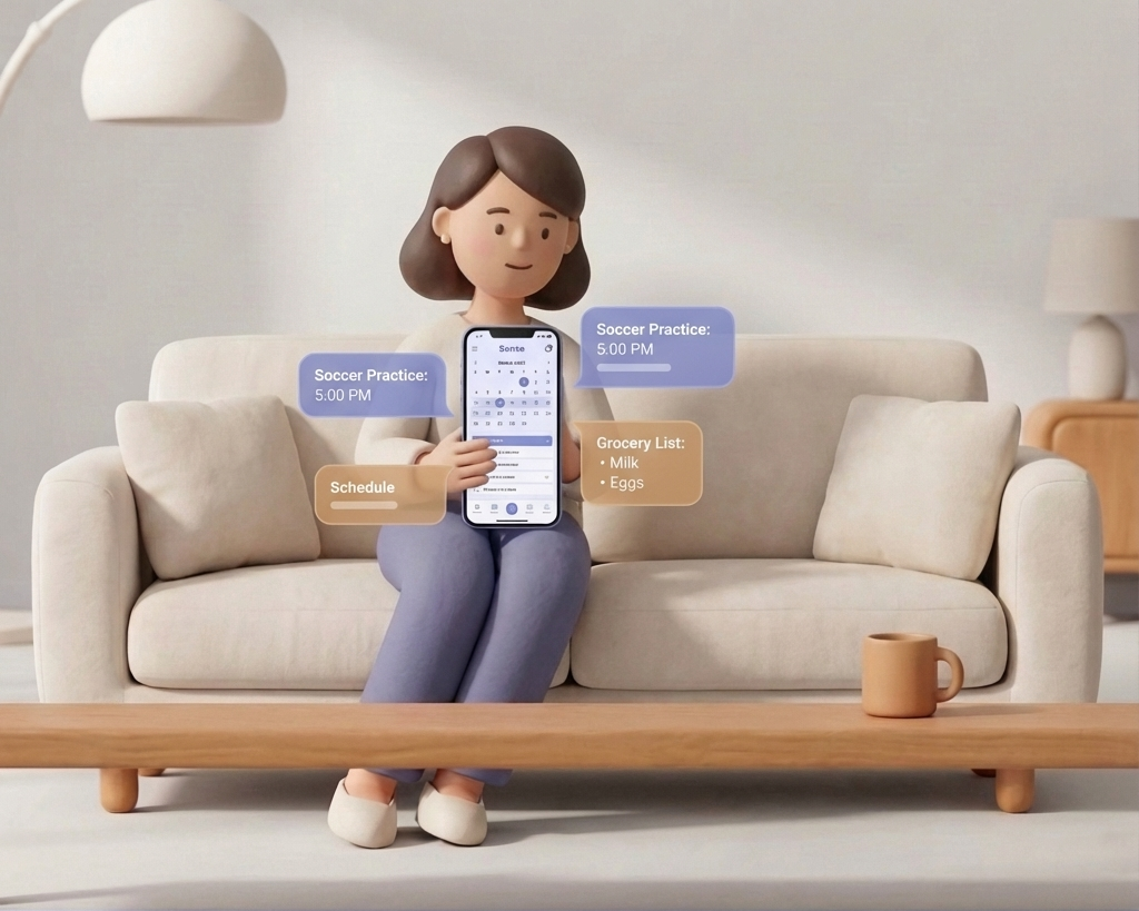 Mom viewing family schedule on phone