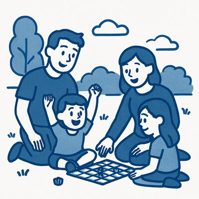 Happy family playing board games together after using Sense AI to automate school email organization and family scheduling