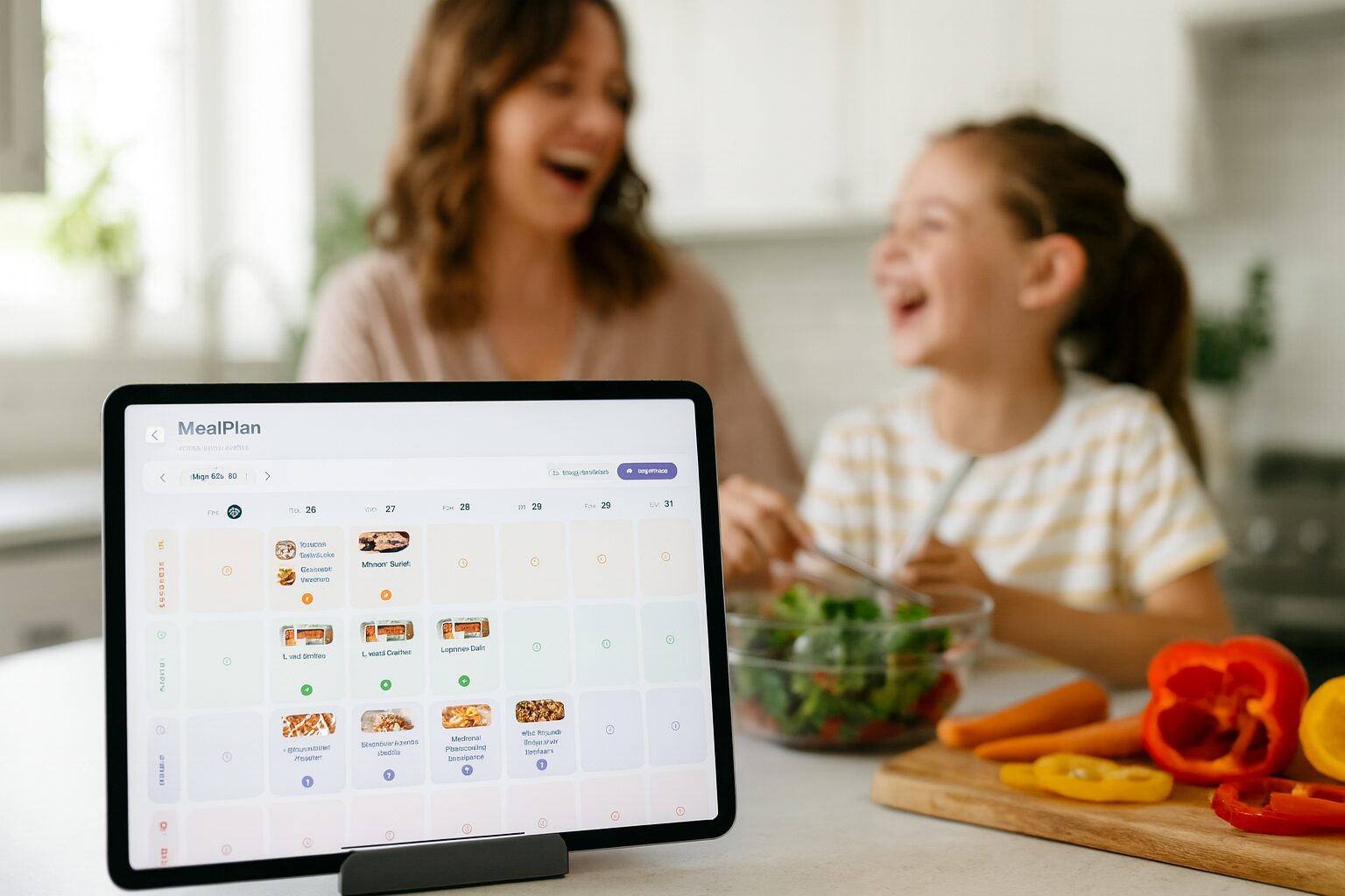 The same Sense app the family uses for calendars, chores, and meal plans, open on a kitchen tablet