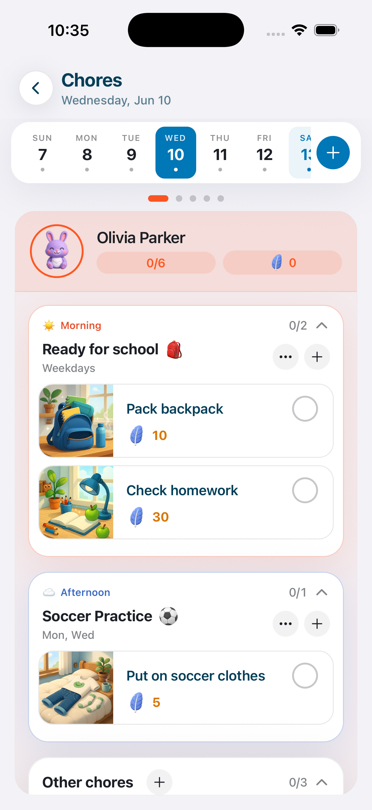 Bedtime routine showing five chores grouped together