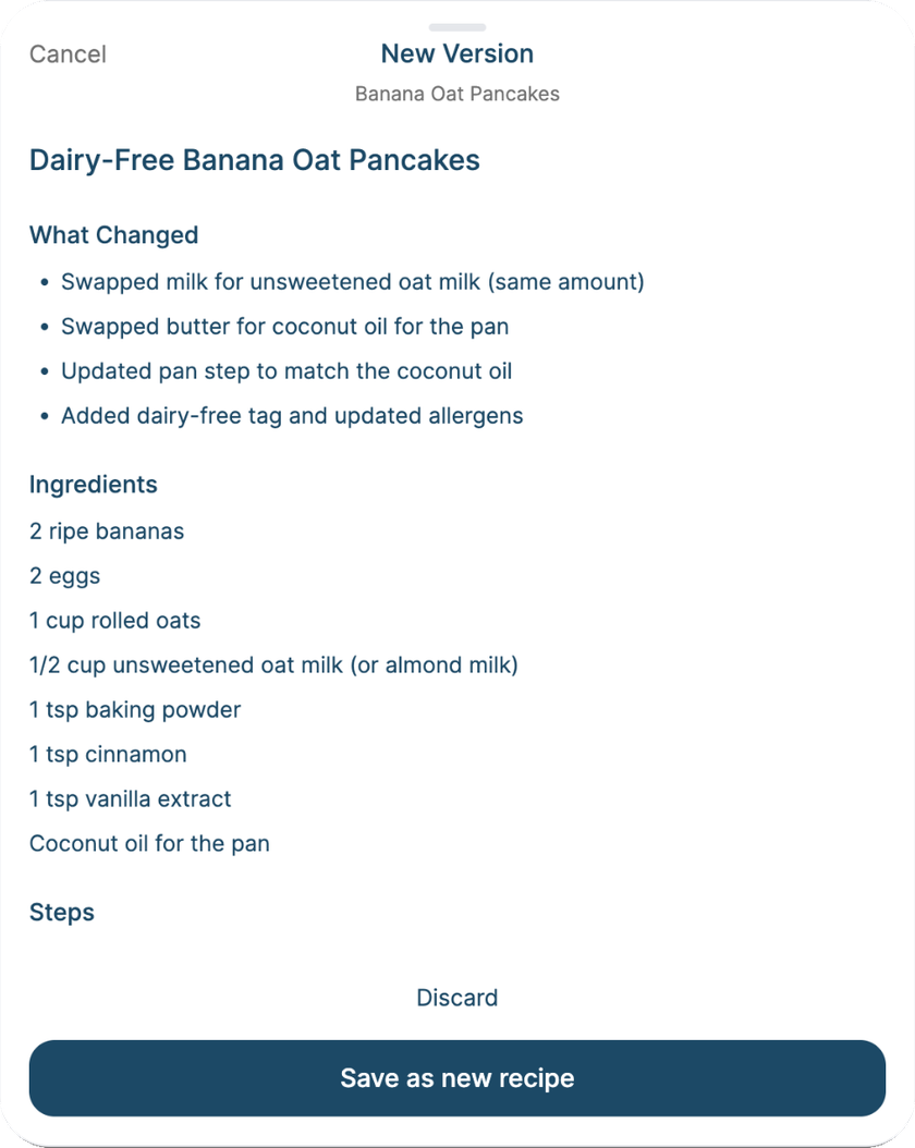 A dairy-free version, ready to review before you save it.
